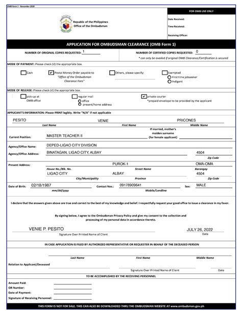 OMB Form 1.
